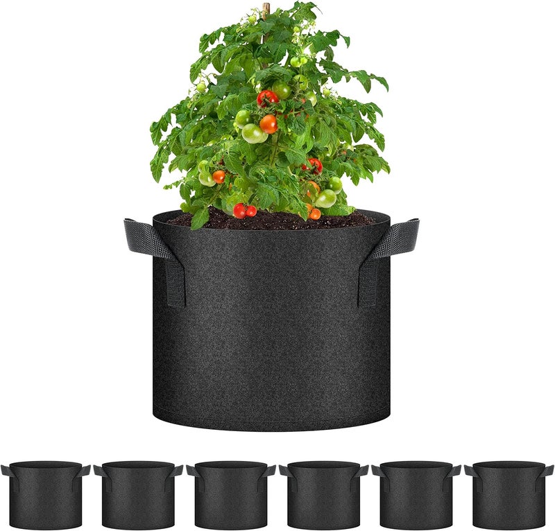 HealSmart 6-Pack 5 Gallon Nonwoven Grow Bags, Aeration Fabric Pots with Handles, Suitable for Garden Fruits, Vegetables and Flowers, Black - Image 1